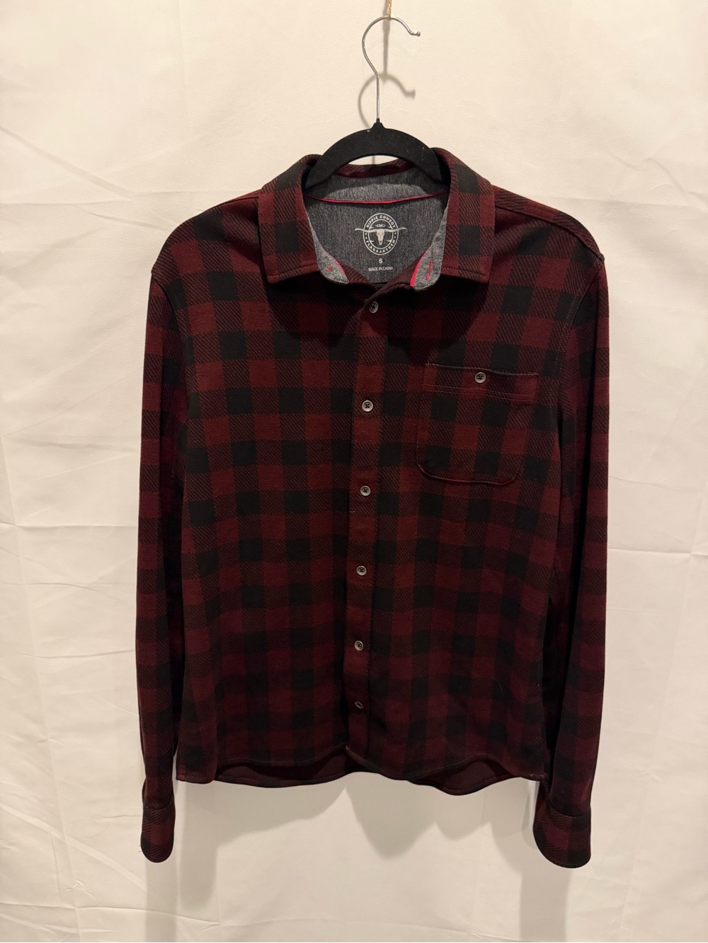 Flag &Anthem Hippie Cowboy  Burgundy and Black Plaid flannel.size S.rugged